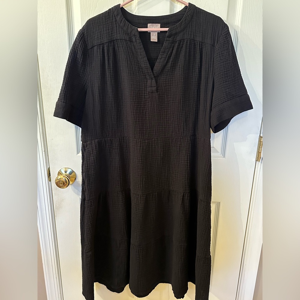 Chico’s Black Textured V-Neck Gauze Dress size 3